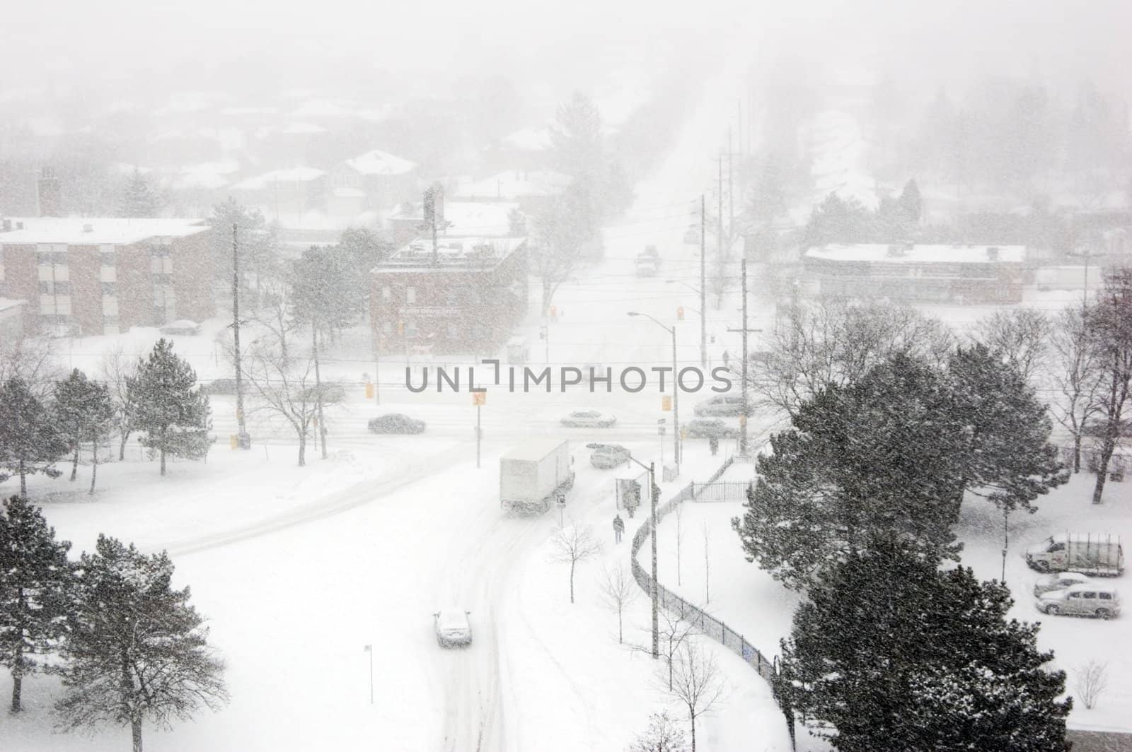 Snowstorm on streets of North York, Ontario