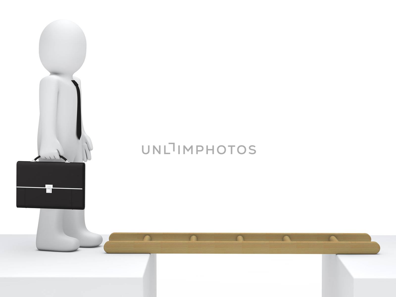 Businessman stand for a canyon with ladder