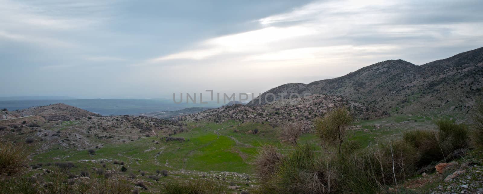 Mount Hermon panorama - northern Israel . Spring .