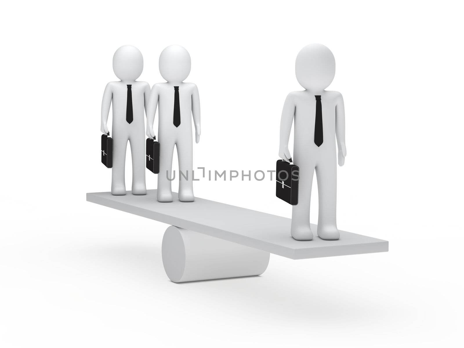 businessmen leader with briefcase balance on seesaw