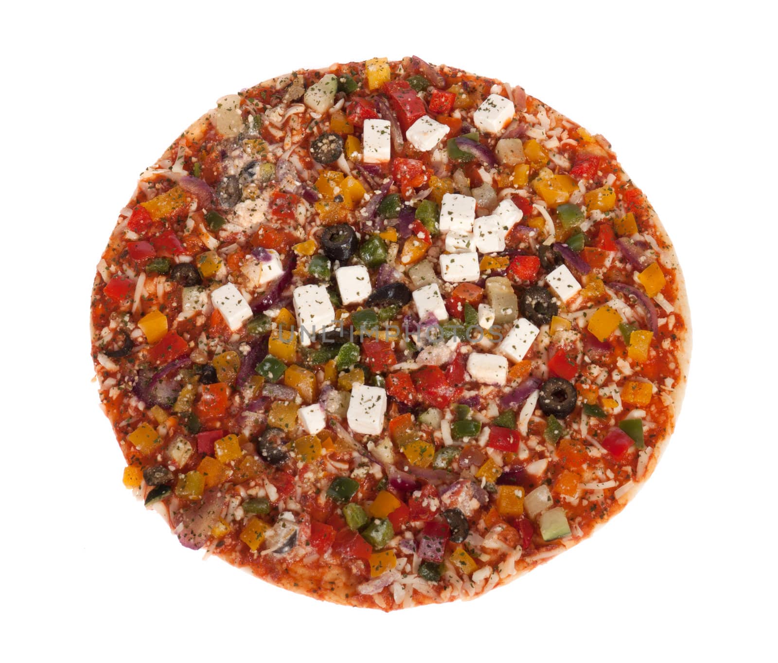 vegetarian pizza, photo on the white background 