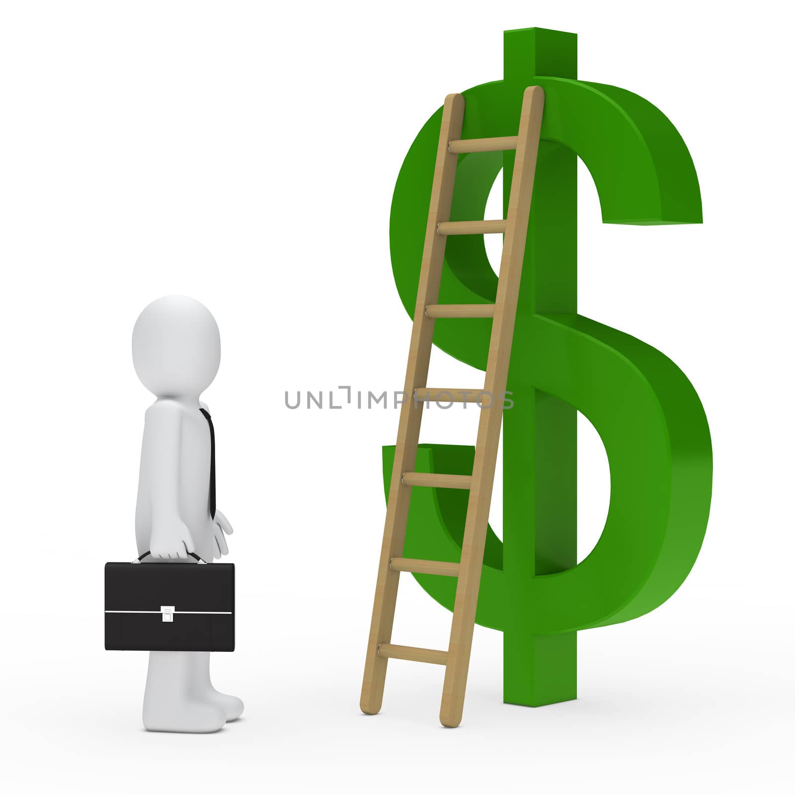 business man briefcase tie ladder dollar green