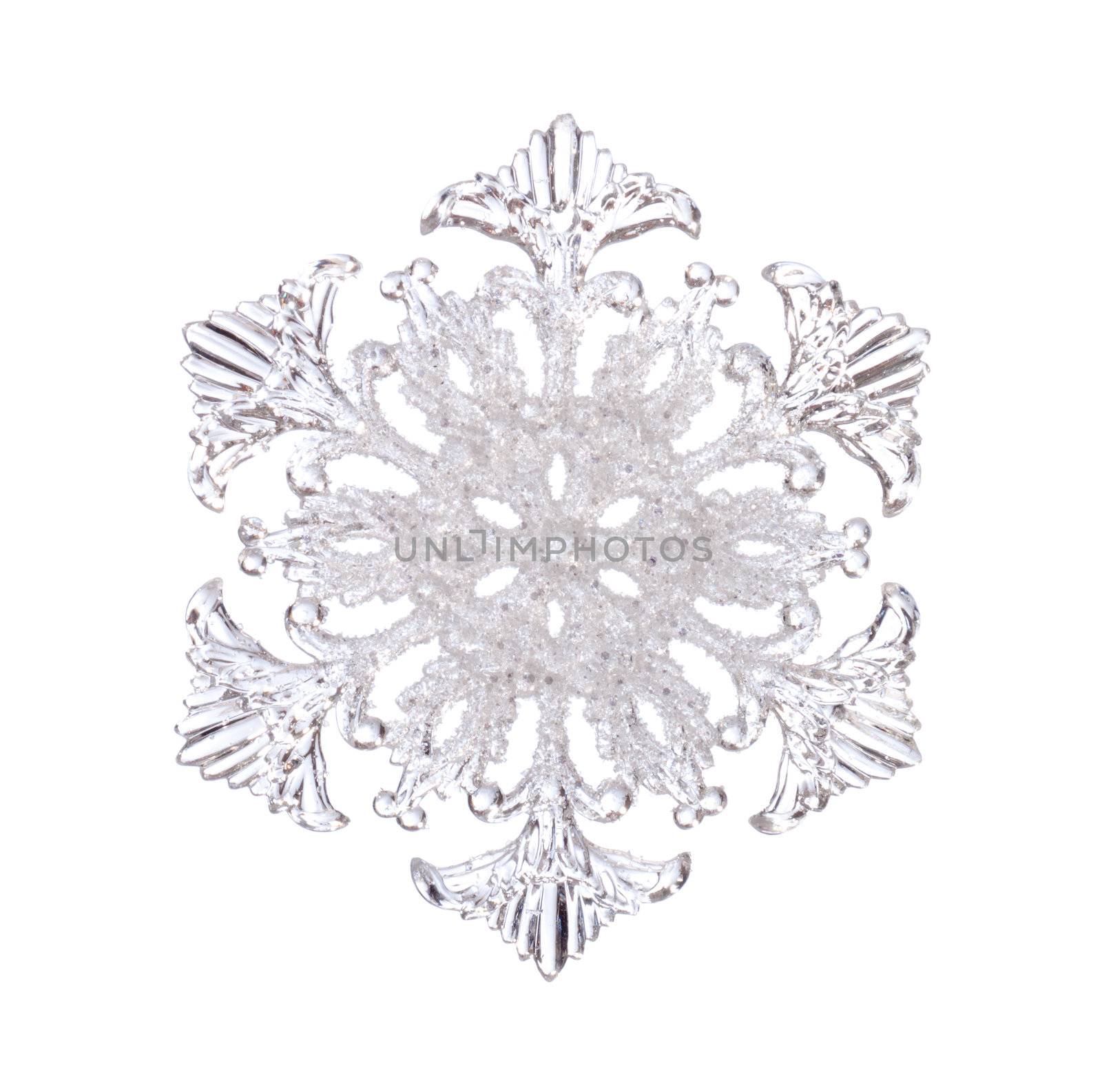 Snowflake shape, photo on the white background 