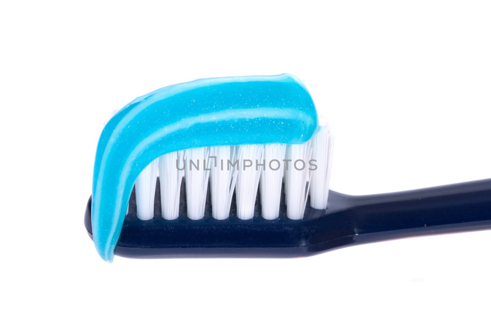toothbrush with paste, photo on the white background