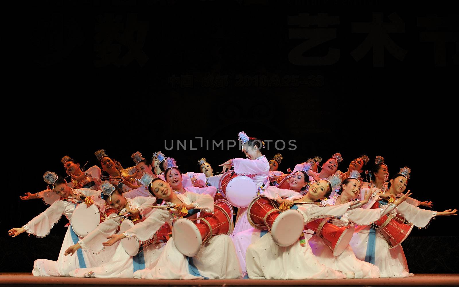 CHENGDU - SEP 28: Korean ethnic dancers perform on stage in the 6th Sichuan minority nationality culture festival at JINJIANG theater.Sep 28,2010 in Chengdu, China.