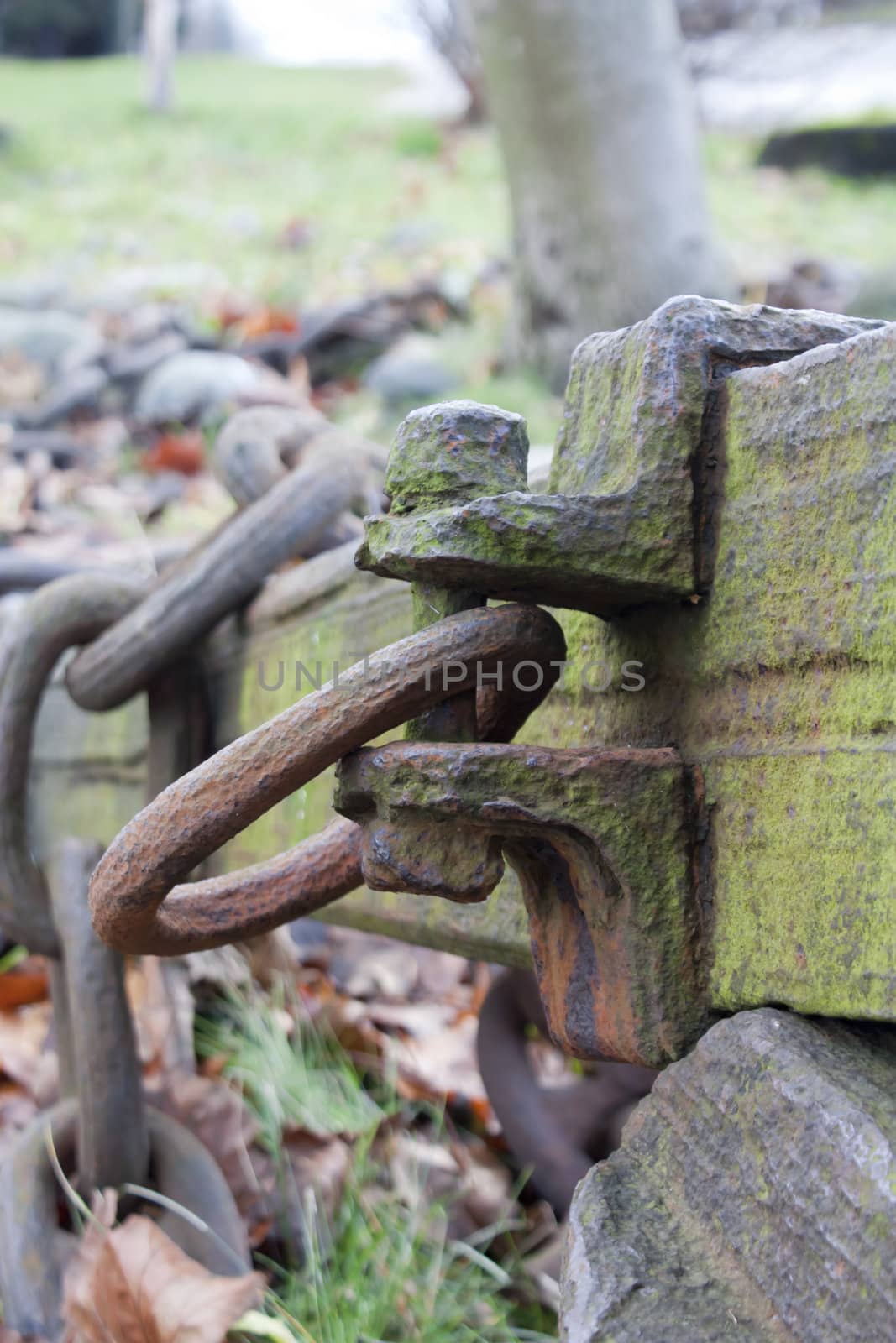 Photo of old rusted marine anchor chain.