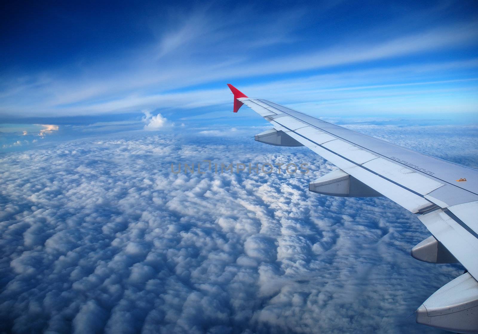 view from the airplane window, ocean blue