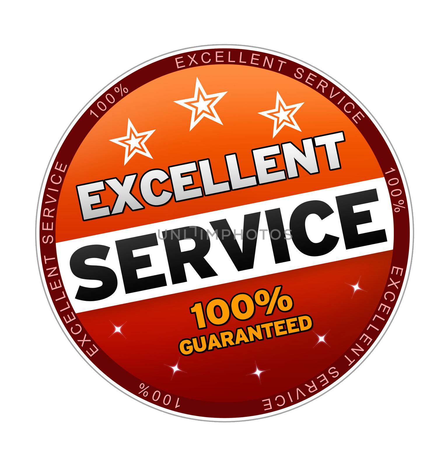 100% Excellent Service Button on white background.