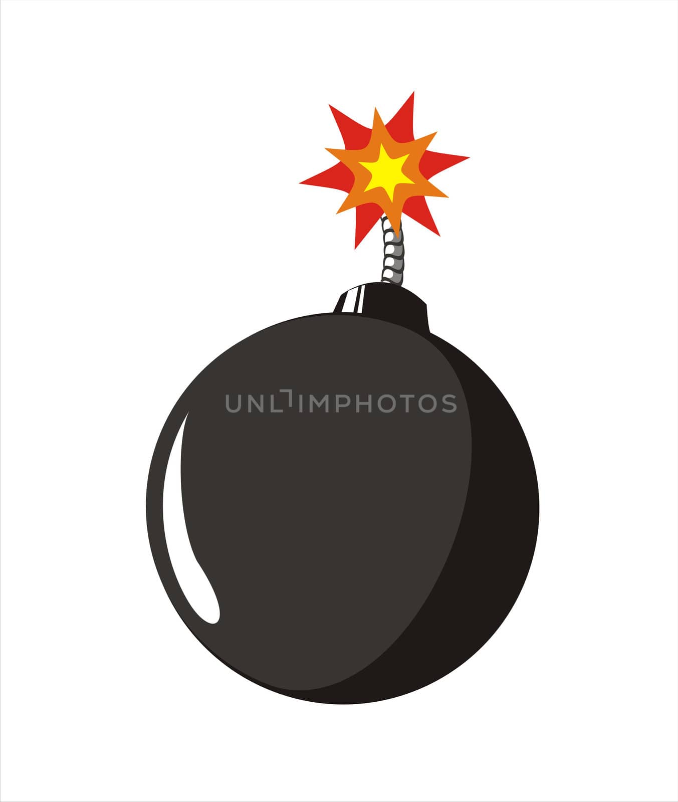 big size old style black bomb with burning fuse illustration