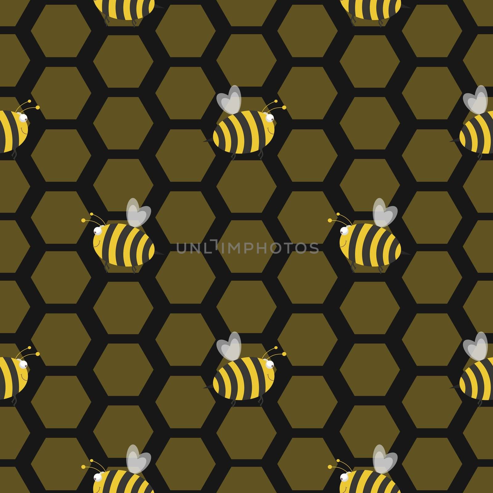 illustration of seamless bees and honeycombs