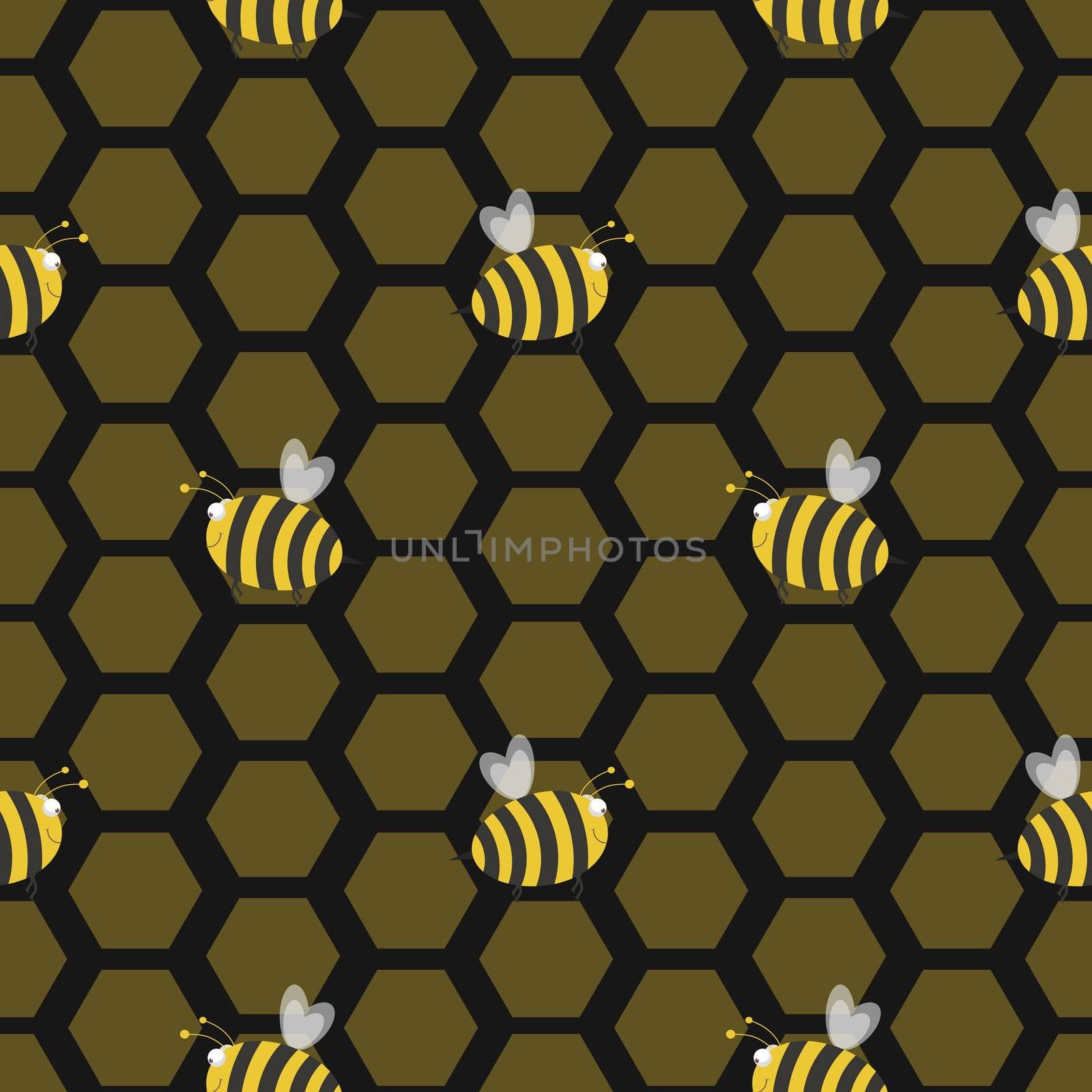 illustration of seamless bees and honeycombs