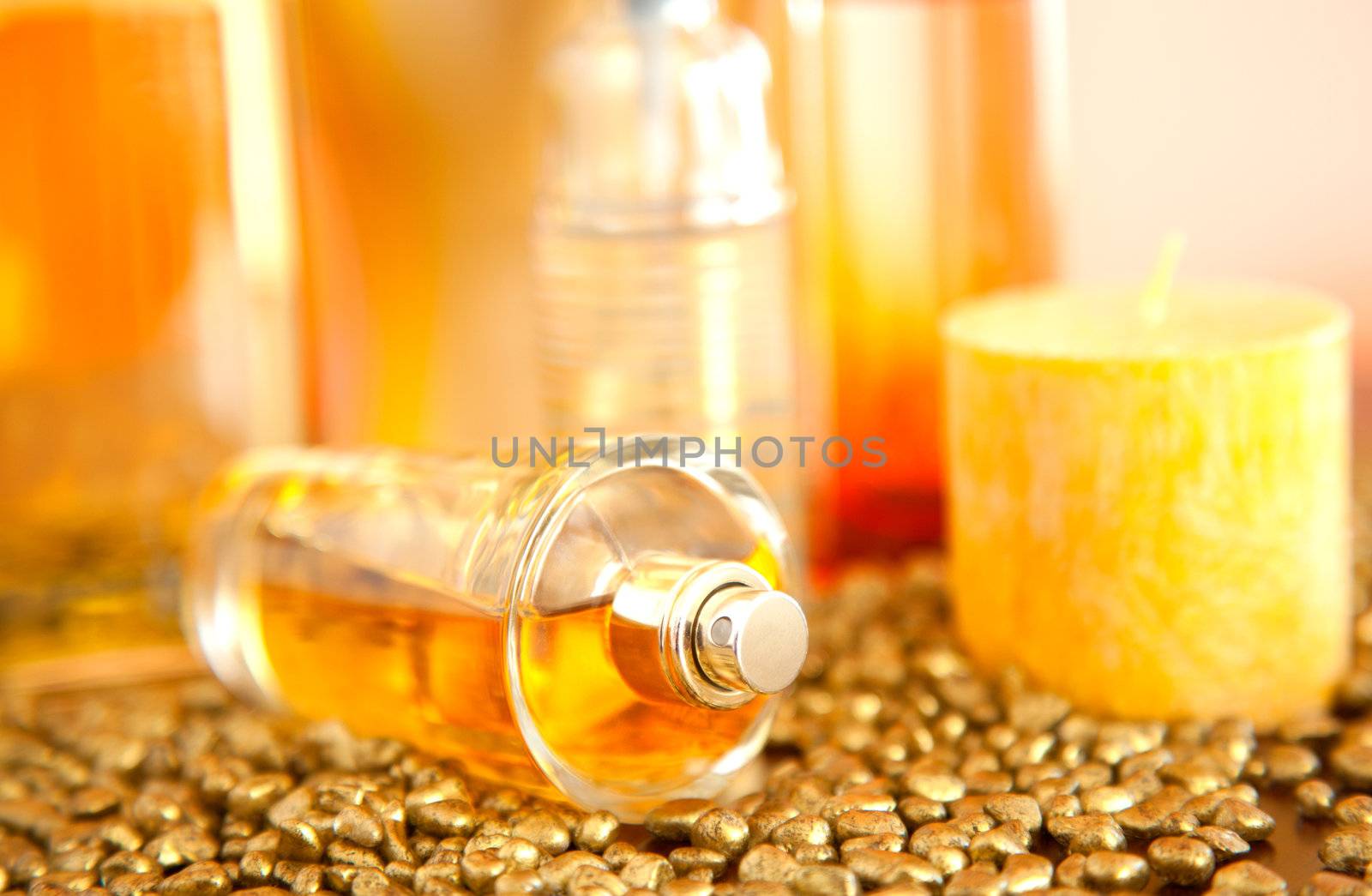 macro shot of bottle perfume  by motorolka