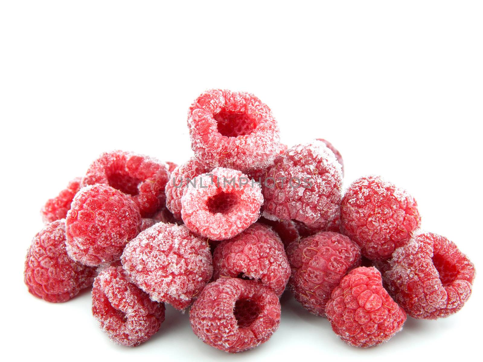 Closeup shot of frozen raspberries 