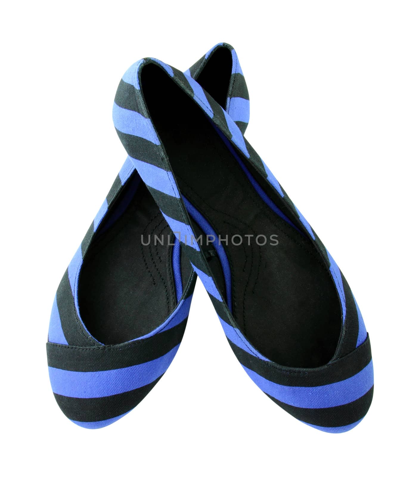 Blue striped shoes for woman isolated on white background 