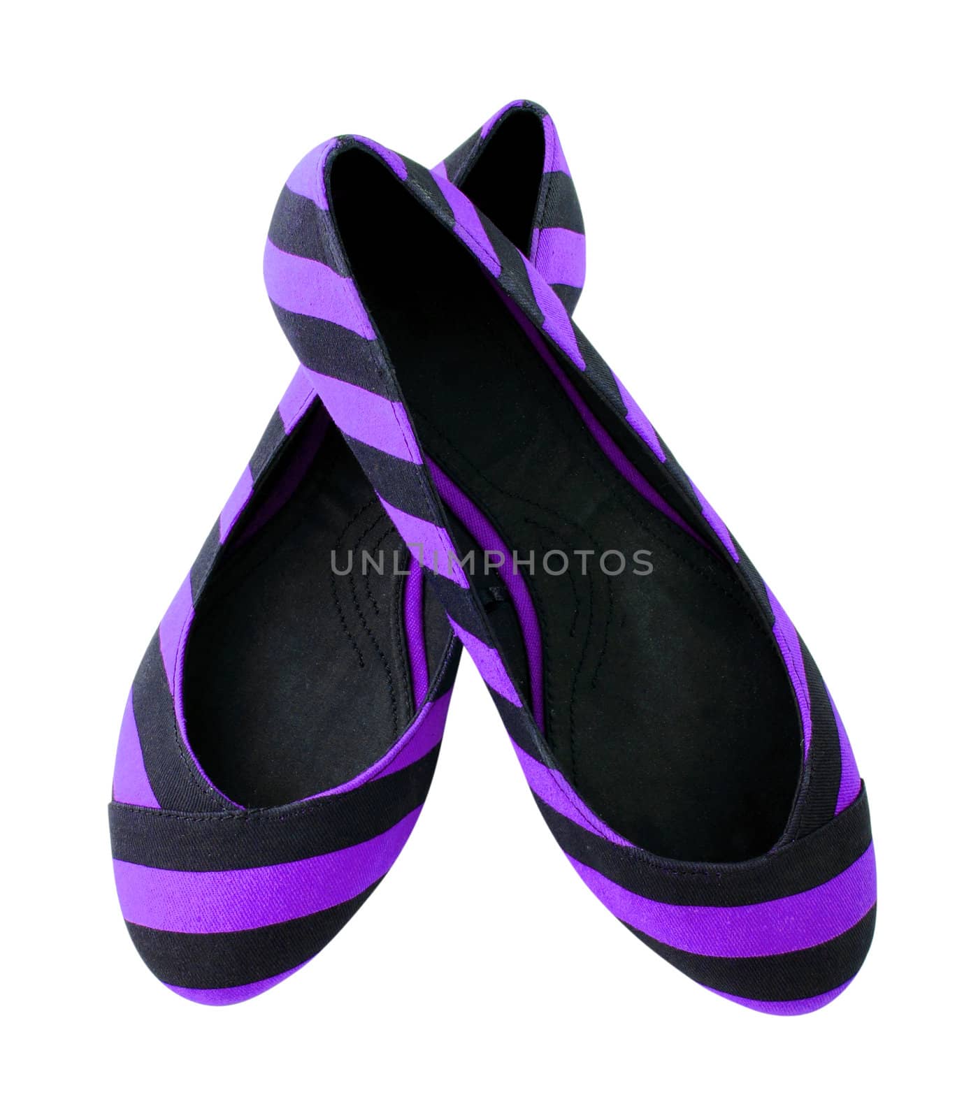 Purple striped shoes for woman isolated on white background 