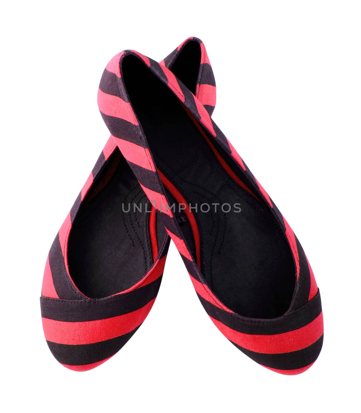 Red striped shoes for woman isolated on white background 