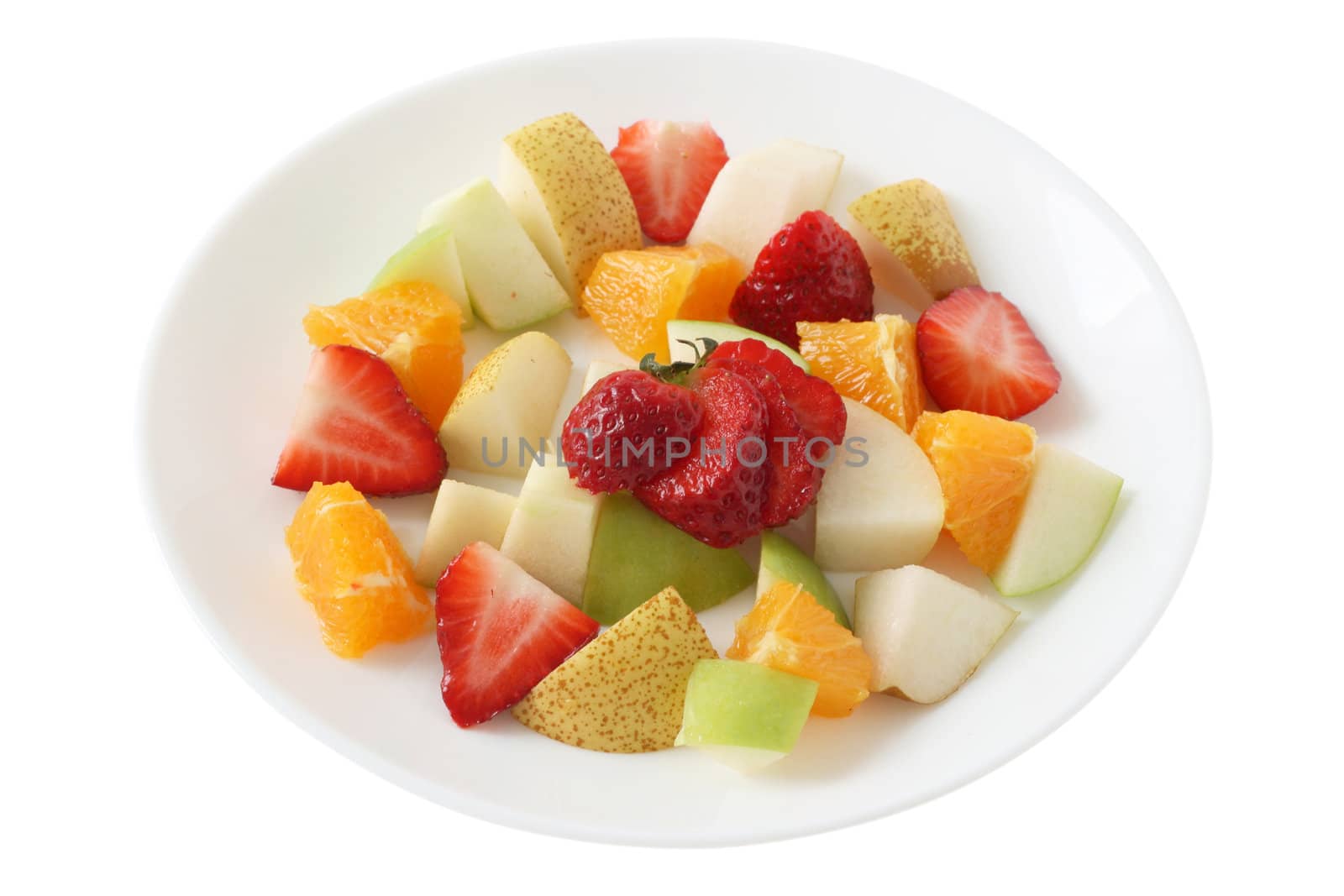fruit salad on the white plate