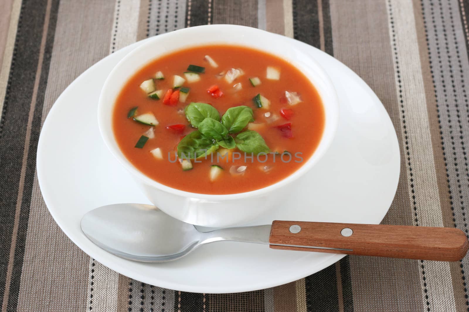 tomato soup in the white bowl