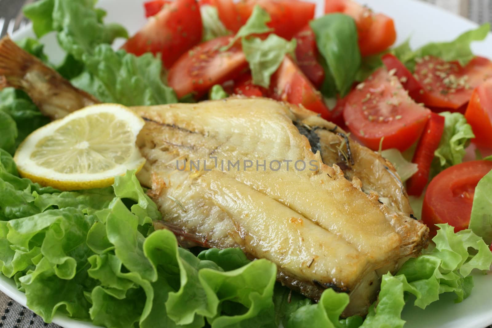 fried fish with salad by nataliamylova