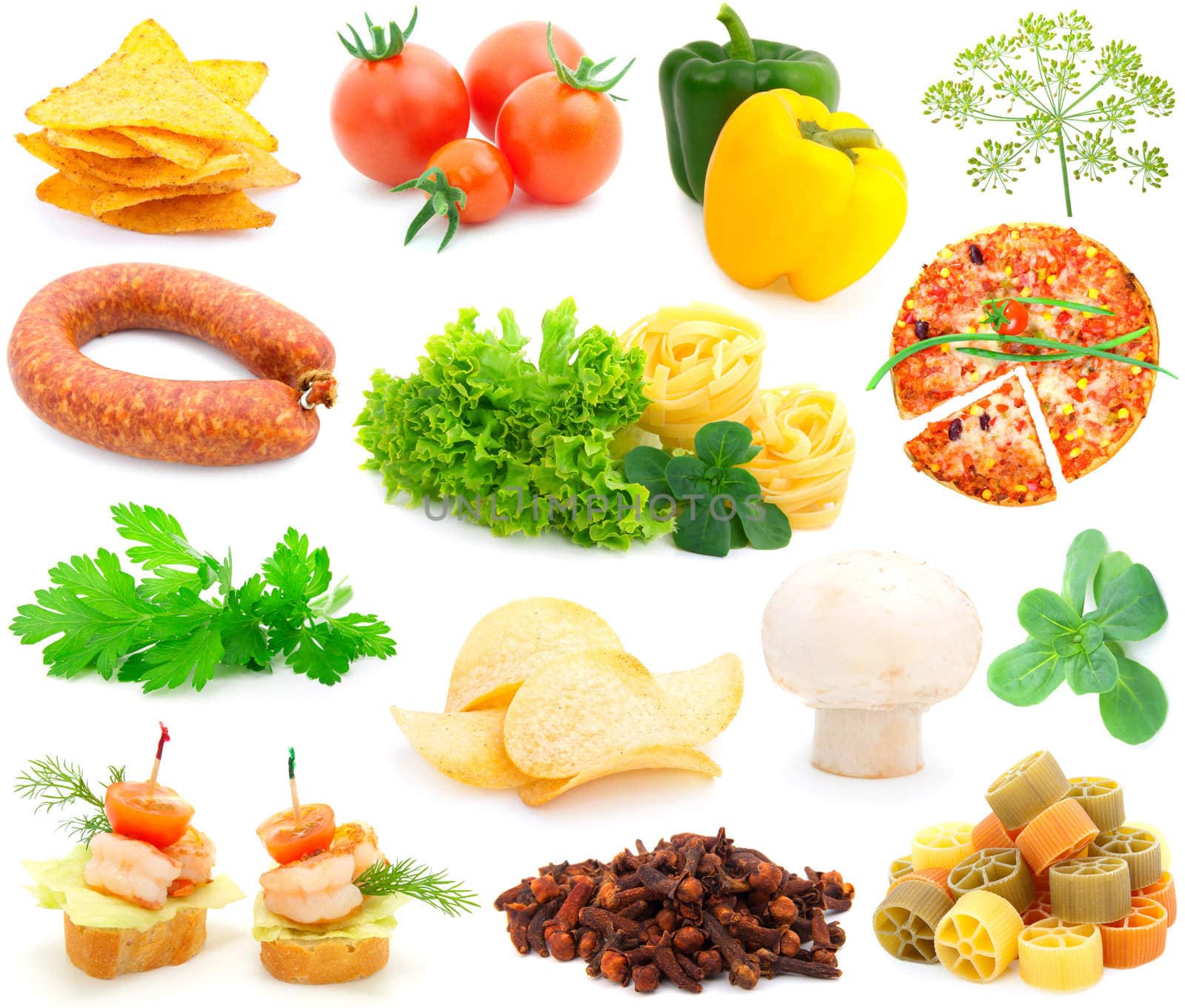 set of fresh vegetables over white background 