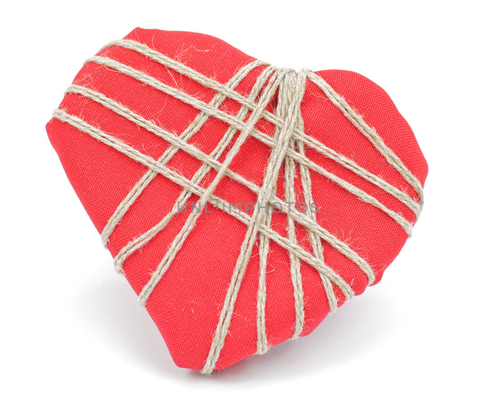 Handmade Valentine Red Heart decorated with cord threads