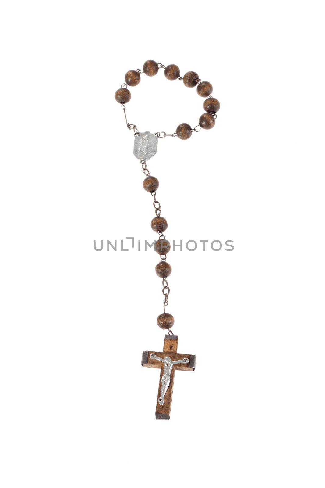 Wooden rosary beads, isolated on the white