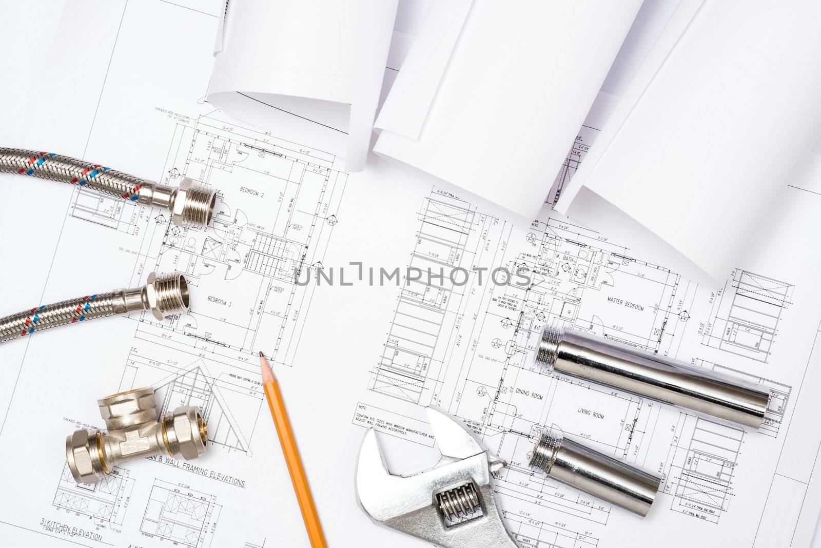 plumbing and drawings are on the desktop, workspace engineer