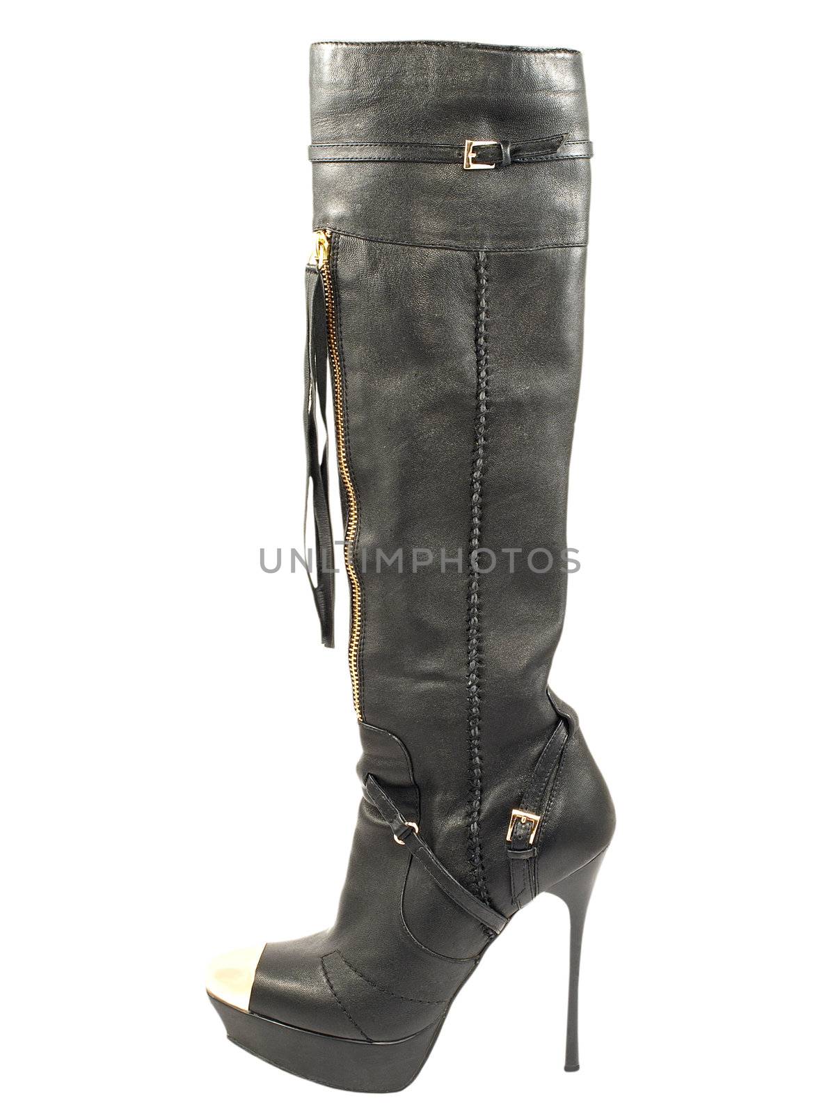 High hessian female boot isolated on a white background.