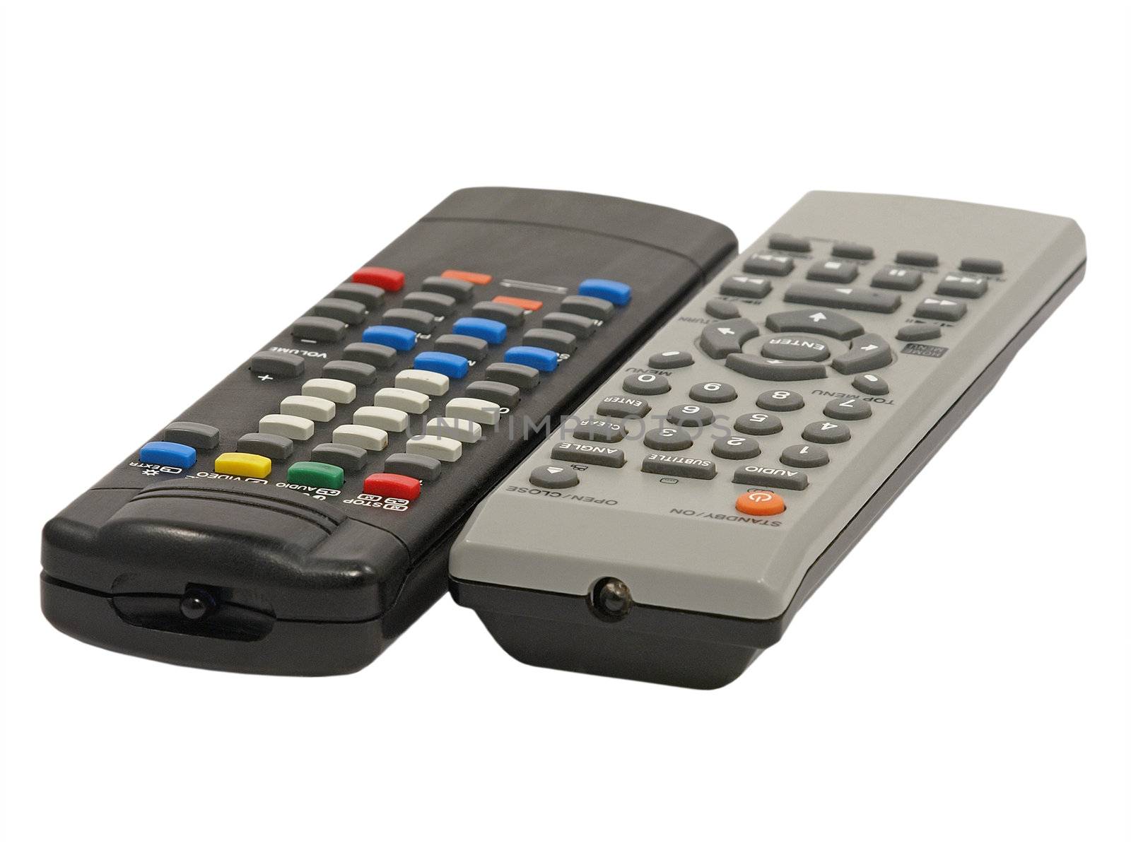 Two remote control isolated on white background.