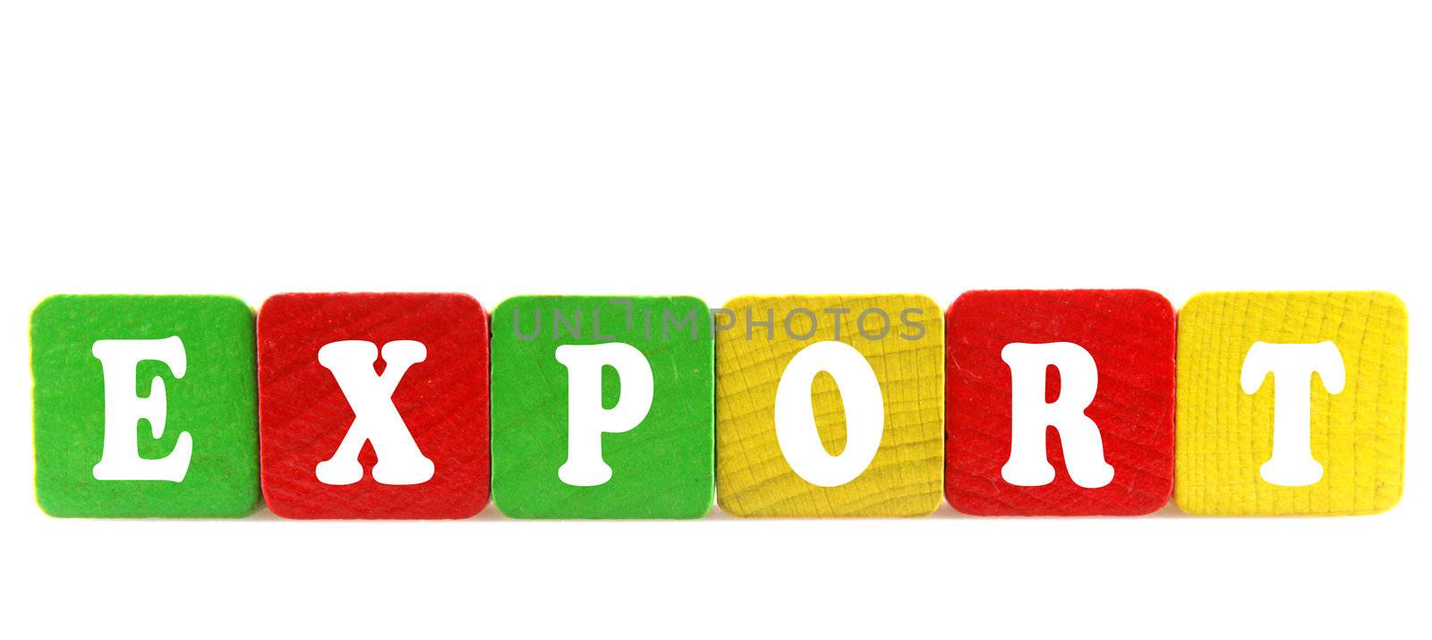 export - isolated text in wooden building blocks