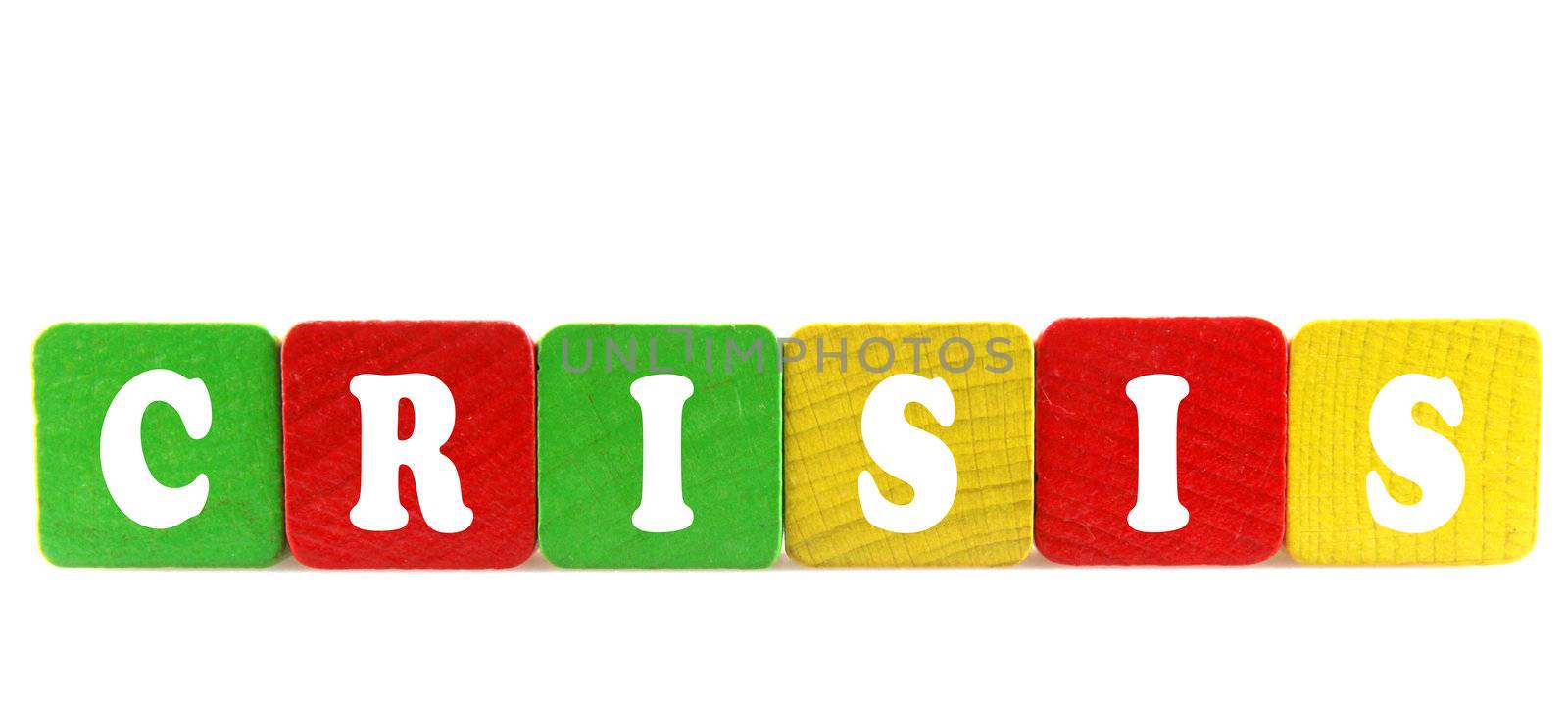 crisis - isolated text in wooden building blocks