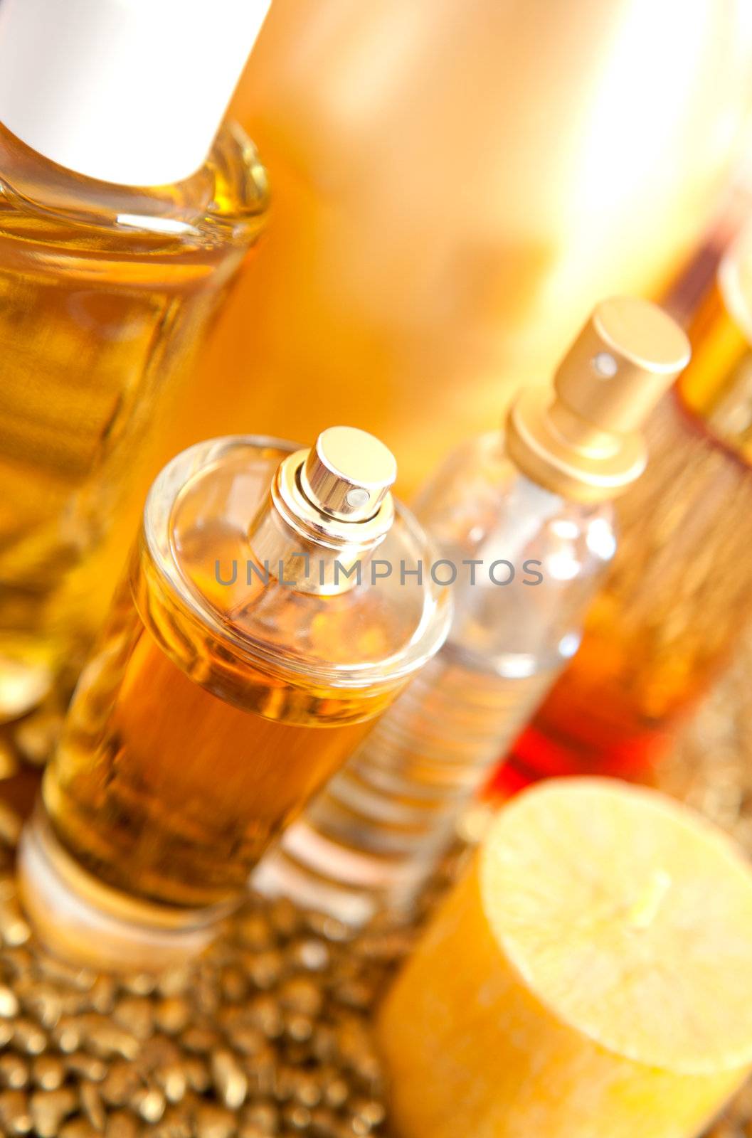 macro shot of bottle perfume  by motorolka