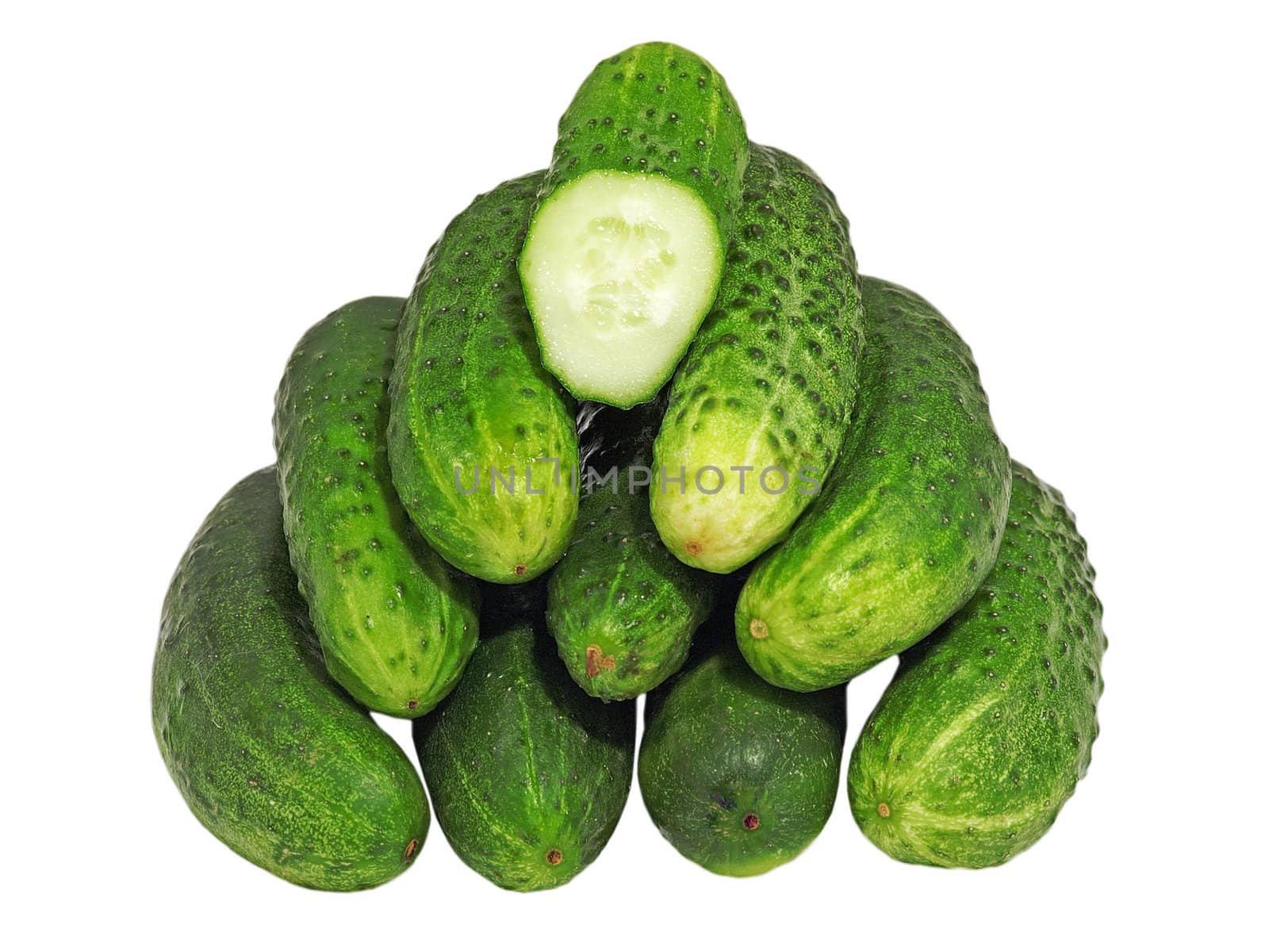 Ripe cucumbers  isolated  on a white background.