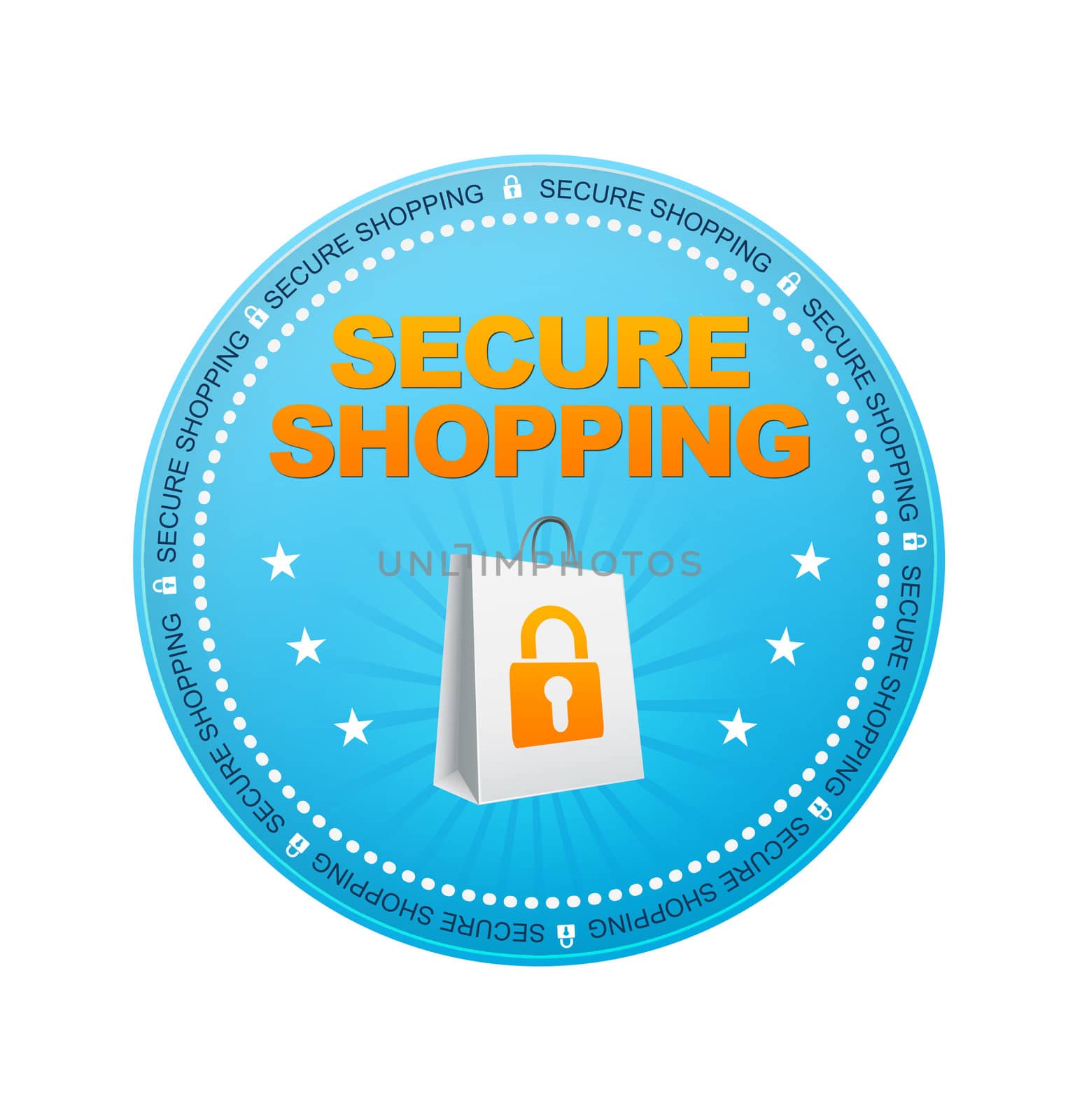 Blue Secure Shopping Button on white background.