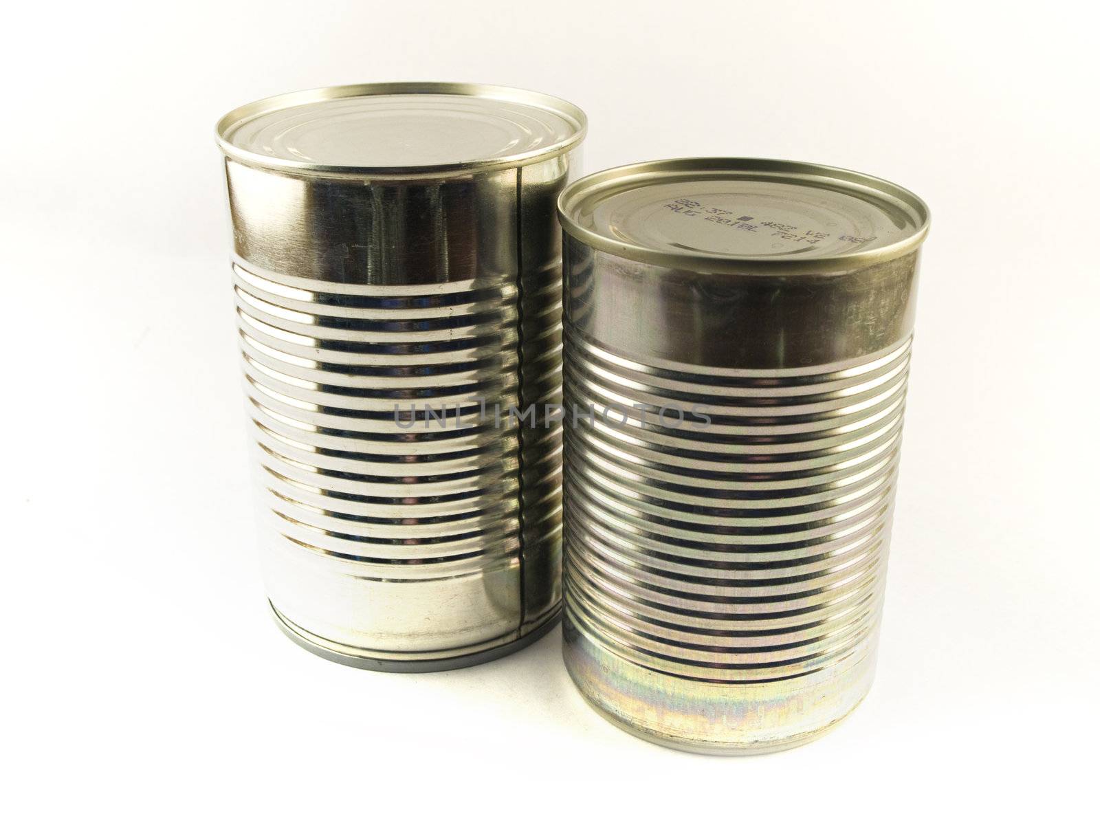 Two Shiny Food Tin Cans on White Background by bobbigmac