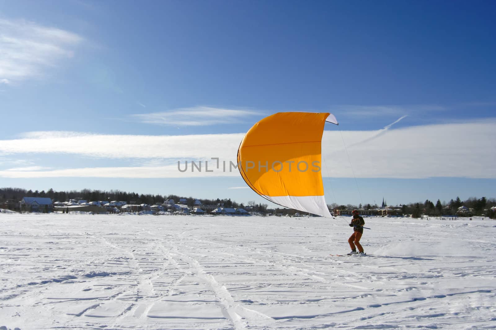 Ski kiting on a frozen lake
