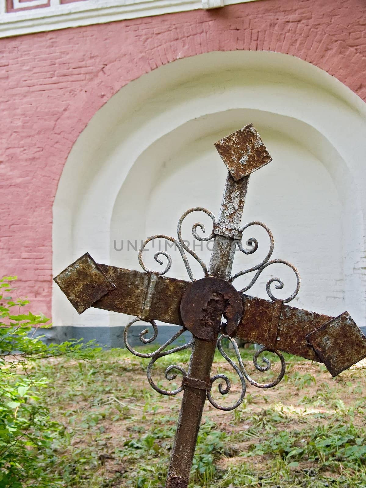 The old iron cross in the cemetery of Donskoy Monastery in Moscow