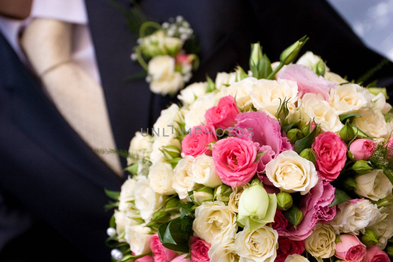 groom, tie and flower bouquet