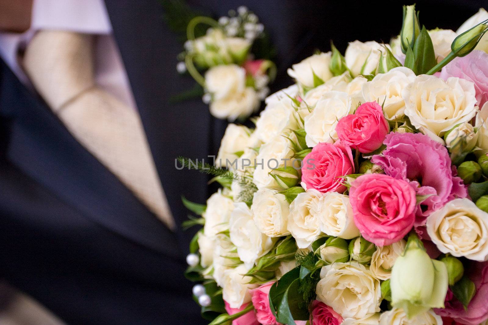 groom, tie and flower bouquet