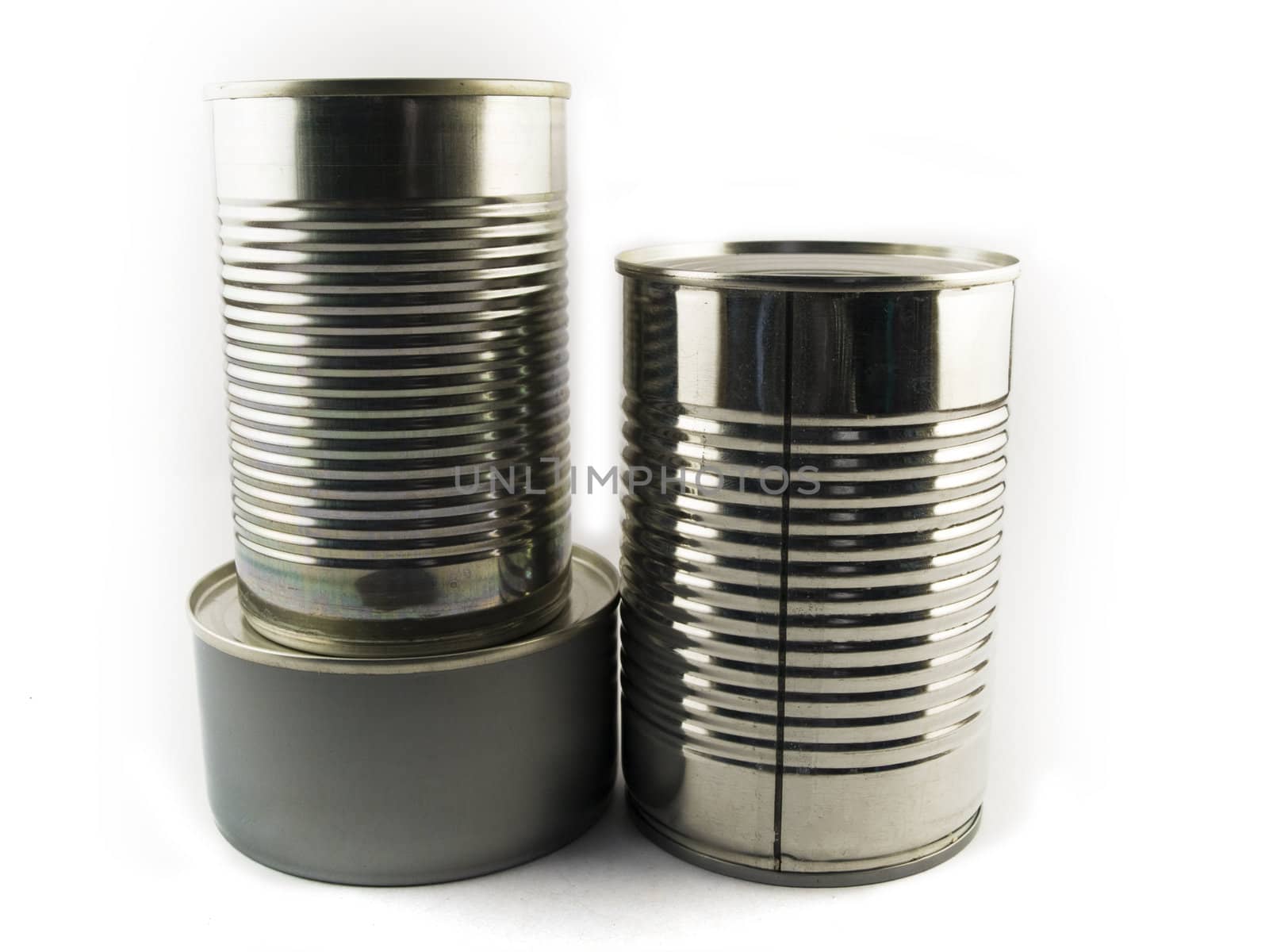 Three Different Types of Tin Can for Food White Backgound by bobbigmac