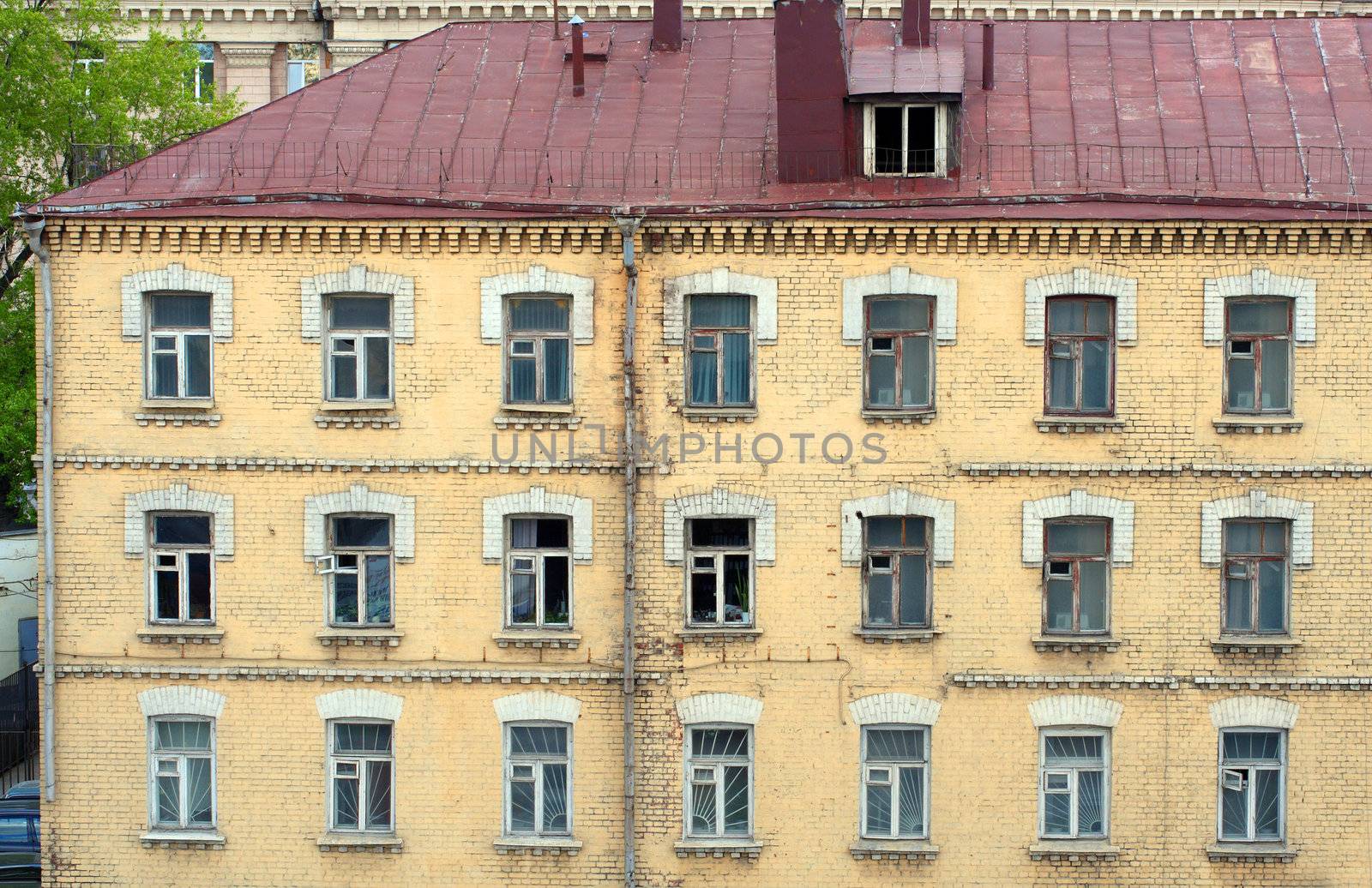 facade of old obsolete urban building