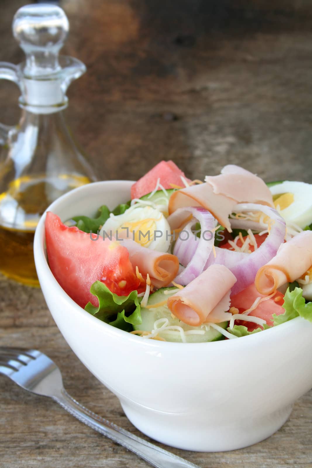 Beautiful salad with all the fixings and turkey to top it off.