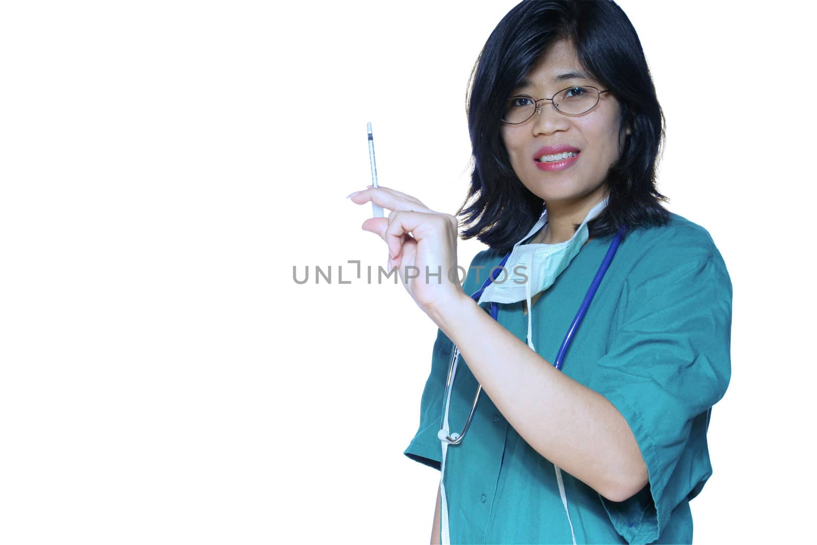 Asian nurse or doctor ready with a needle