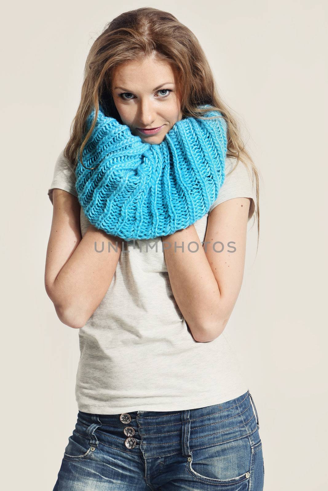 Beautiful girl in a blue scarf by robert_przybysz