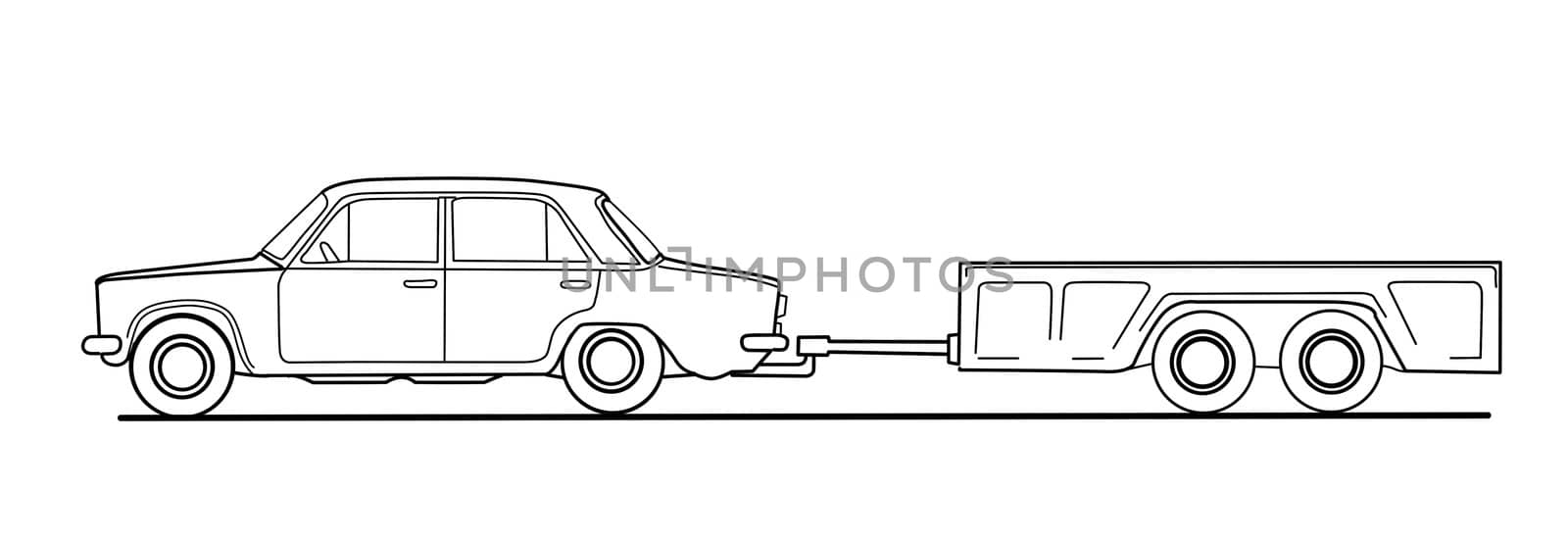 car with trailor on white background, vector illustration