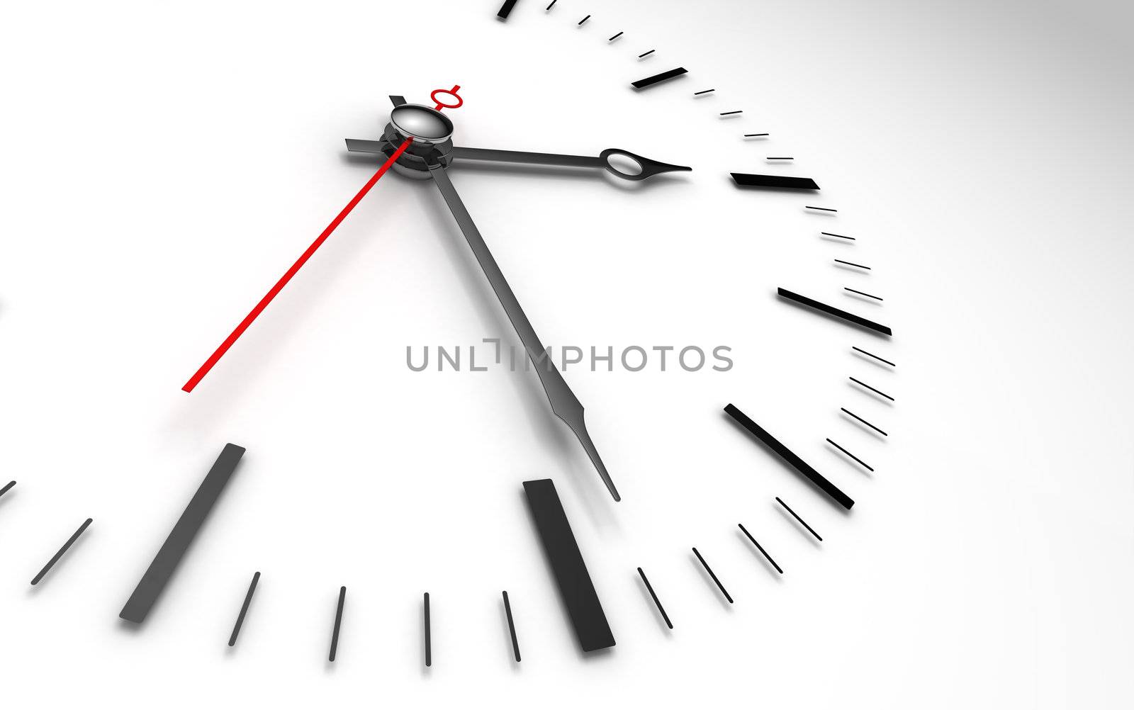 time concept clock closeup on whte background showing three and a half hour