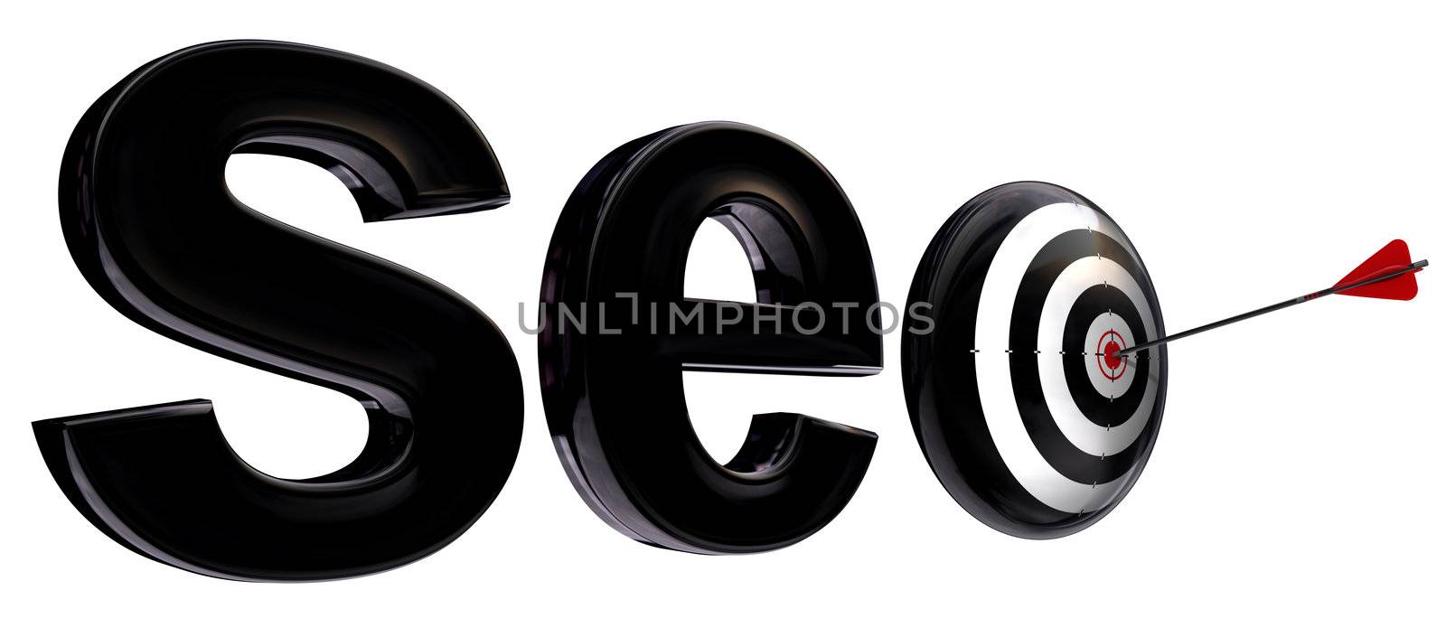 seo 3d word and target with arrow isolated on white background