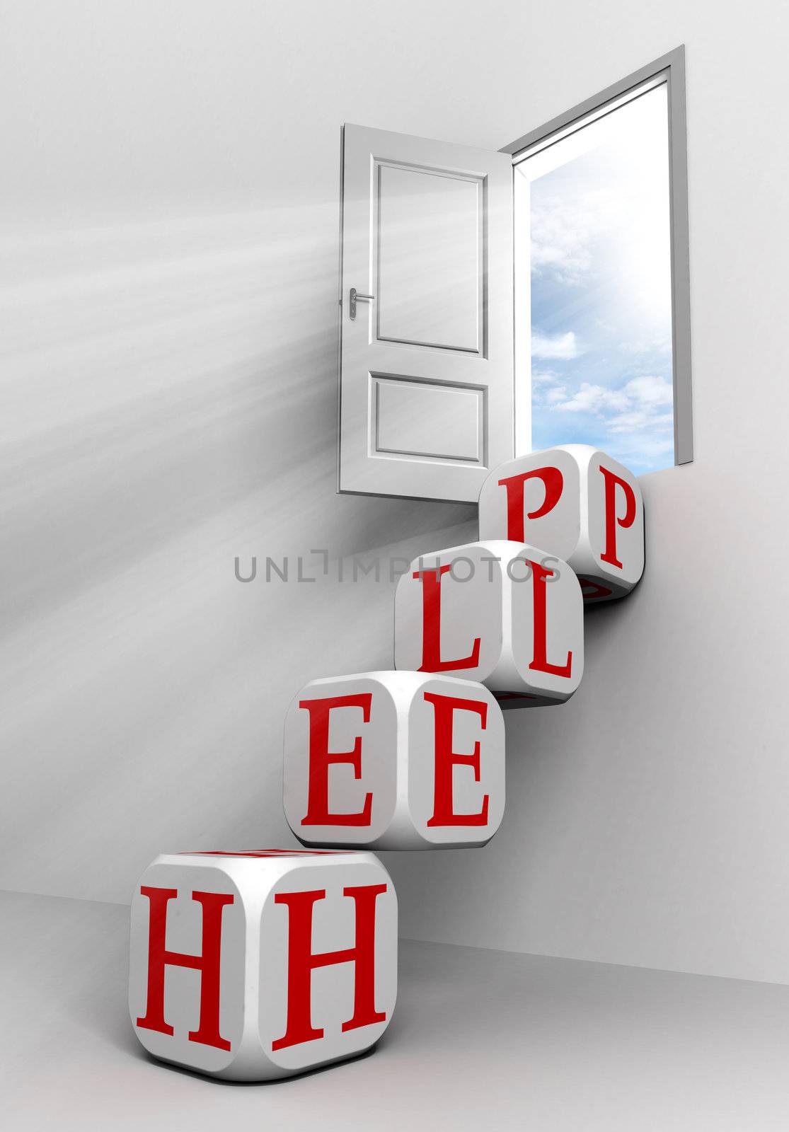help conceptual door with sky and box red word  ladder in white room metaphor 
