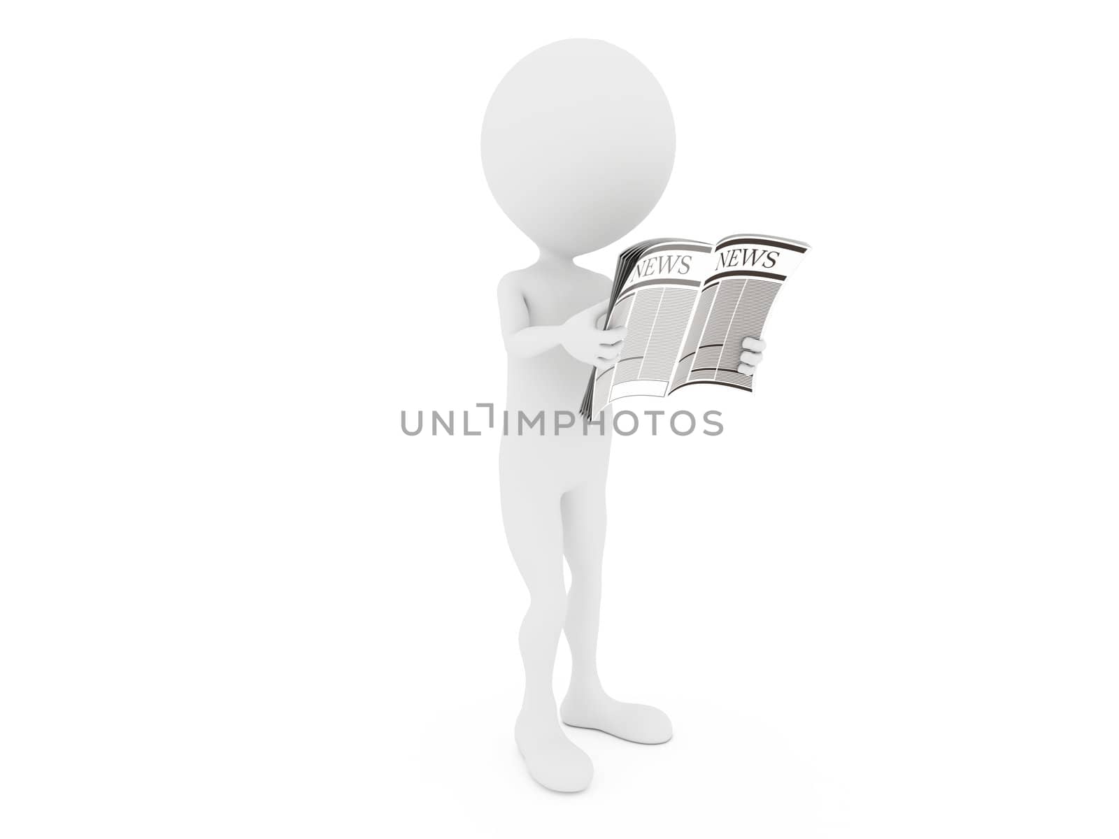 News. 3D little human character Reading a News Paper.