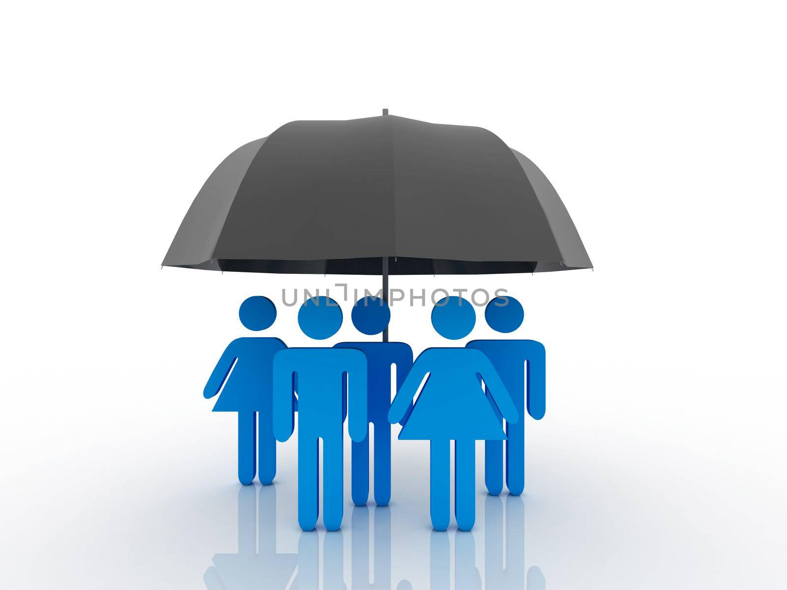 3d people - human character under an umbrella. 3d render illustration